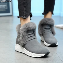 SWYIVY/обувь с кроличьим мехом; кроссовки; женские зимние ботинки; коллекция года; женская повседневная обувь; Черные ботильоны; обувь из натуральной кожи; теплая обувь