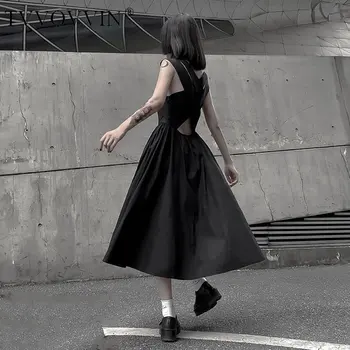 

Korea Original Niche Women Black Sleeveless A Line Dress V Neck Sense of Design Temperament 2020 Summer Dress Fashion DMY5171