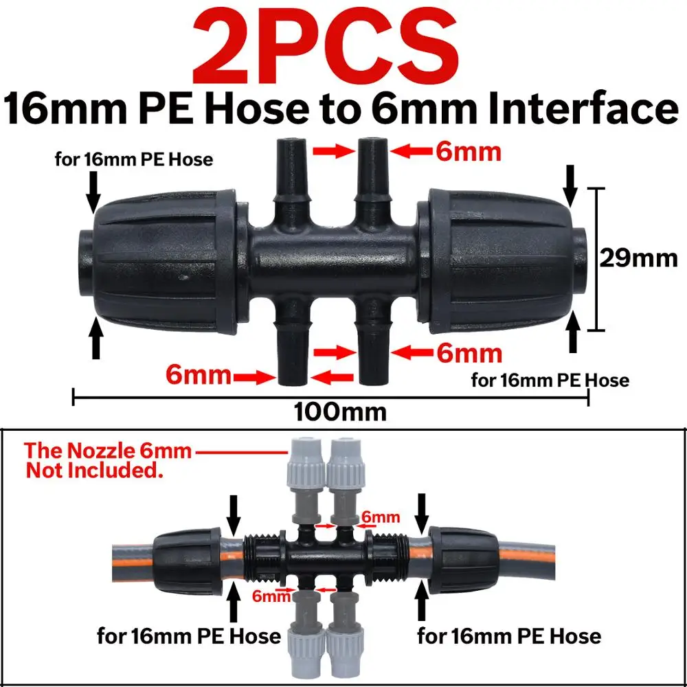 KESLA 2PCS 16mm 1/2'' PE Pipe Connector Splitter Tee Coupling Threaded Lock to 4/7mm 3/5mm Hose Garden Watering Drip Irrigation 