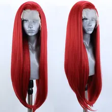 Bombshell огненный красный прямой синтетический 13*3 парик фронта шнурка термостойкие волокна волос естественная линия волос сторона расставания для женщин парики