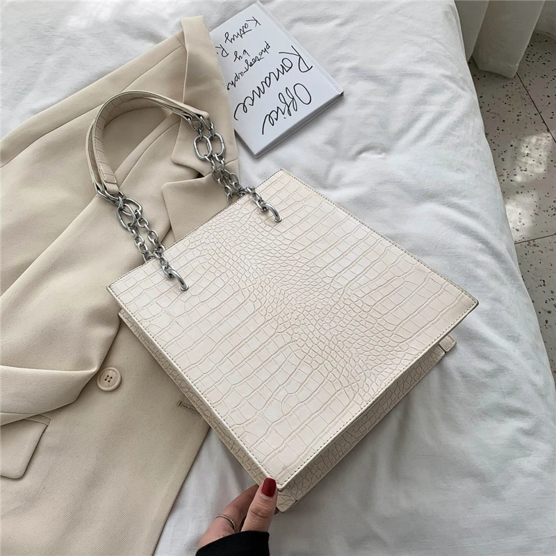 

Burminsa Summer Crocodile Patther Chain Shoulder Bags Office Ladies Large Capacity Work Tote Bag High Quality Women Handbag 2020