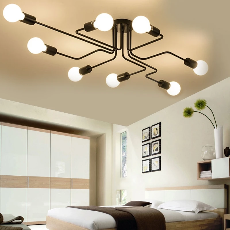 

Multiple Rod Wrought Iron Chandelier for Living Room Vintage Ceiling Lights Industrial Loft Nordic Home Lighting Fixtures