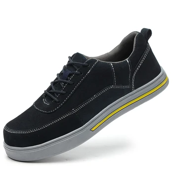 

men big size casual steel toe caps working safety shoes flats platform worker shoe cow suede leather security low boots protect