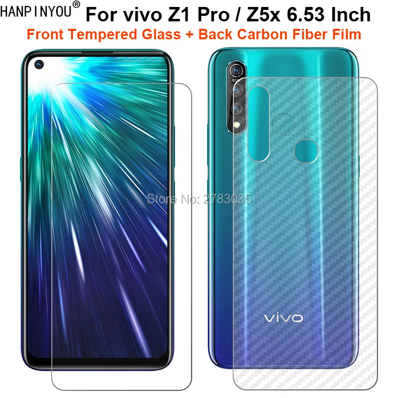

For vivo Z1 Pro / Z5x 6.53" 1Set = Soft Back Carbon Fiber Film + Ultra Thin Clear Premium Tempered Glass Front Screen Protector