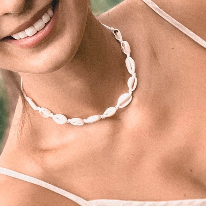 Bohemian Beach Shell Choker Necklaces For Women Charm Simple Beaded Chain Necklace Boho Jewelry Collier Femme | Украшения и