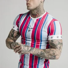 Летняя шелковая Футболка с принтом, новая мода, Мужская Уличная Хип-хоп полосатая Повседневная быстросохнущая футболка с коротким рукавом из полиэстера