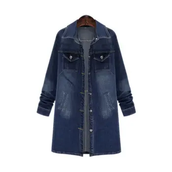 

Womens Pocket Coat Long Denim Jacket Jeans Slim Skinny Outerwear Casual Autumn