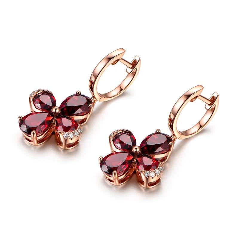 

Ruby Earrings Clover Earrings Rose Gold Plated Sterling Silver Colored Stone Stud Earrings and Stone 18K Fine Women Party NGDTC