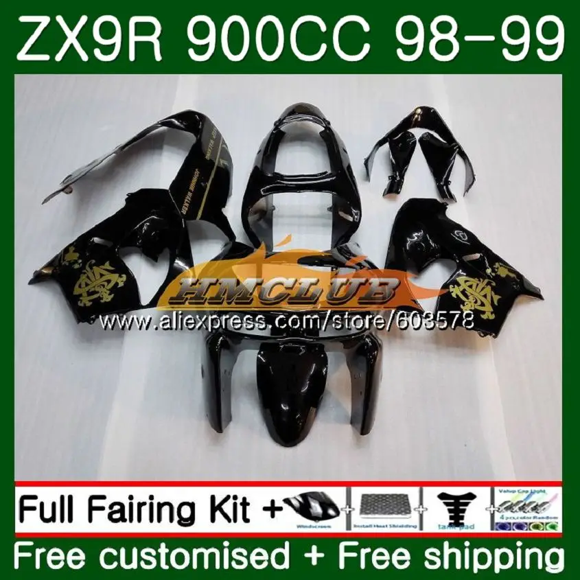 Корпус для KAWASAKI ZX900 ZX9 R ZX 9R ZX9R 98 99 00 01 110CL. 1 глянцевый черный 900CC ZX 9 R 900 ZX-9R 1998 1999 2000 2001 обтекатели