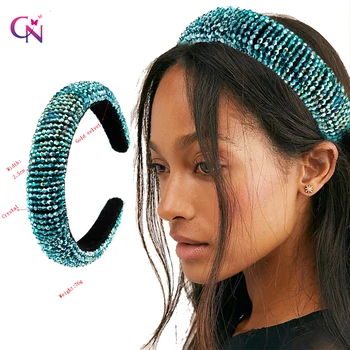 

CN Shiny Colorful Crystal Headband for Woman Elegant Thick Sponge Hair Band Hair Accessories 2.5cm Width 5 Colors Headwear