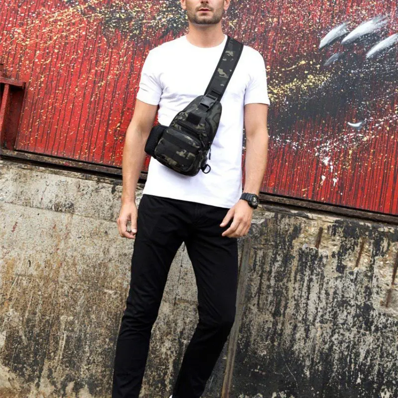 Nylon Tactical Men Chest Pack Single Shoulder Bags USB Charging Chest Bag Crossbody Bags Male Anti Theft Single Strap Back Bag