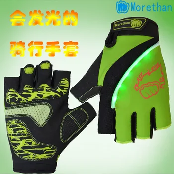 

LED light mountain road bicycle riding Half Finger Gloves men and women silicone shock absorption and anti slip outdoor sports