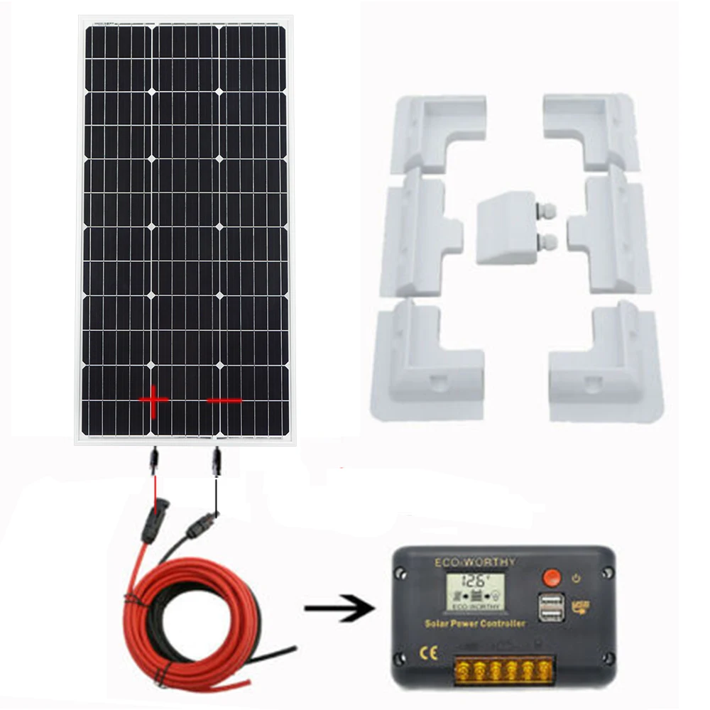 Drill Free Solar Kit 100W 18V солнечных батарей Панели солнечные комплект и 20A Контроллер заряда и крыши дрель настенный кронштейн для крепления на Лодка Караван Кемпинг внесетевая система - Цвет: Drill Free Solar Kit