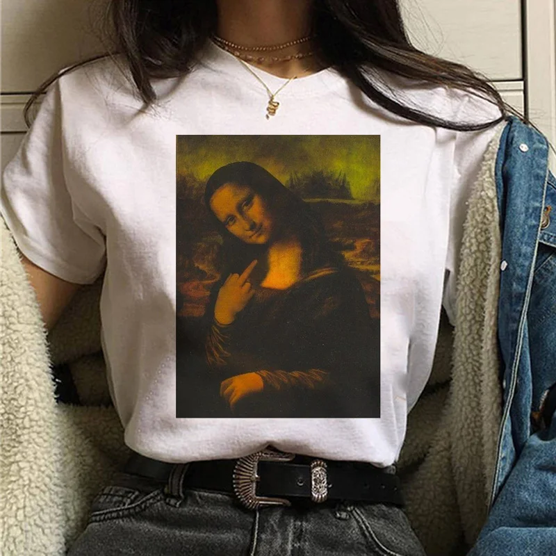 Mona lisa Футболка Harajuku Женская 90s забавная Винтажная Футболка Ullzang с графическим рисунком футболка корейский стиль футболки женские эстетические