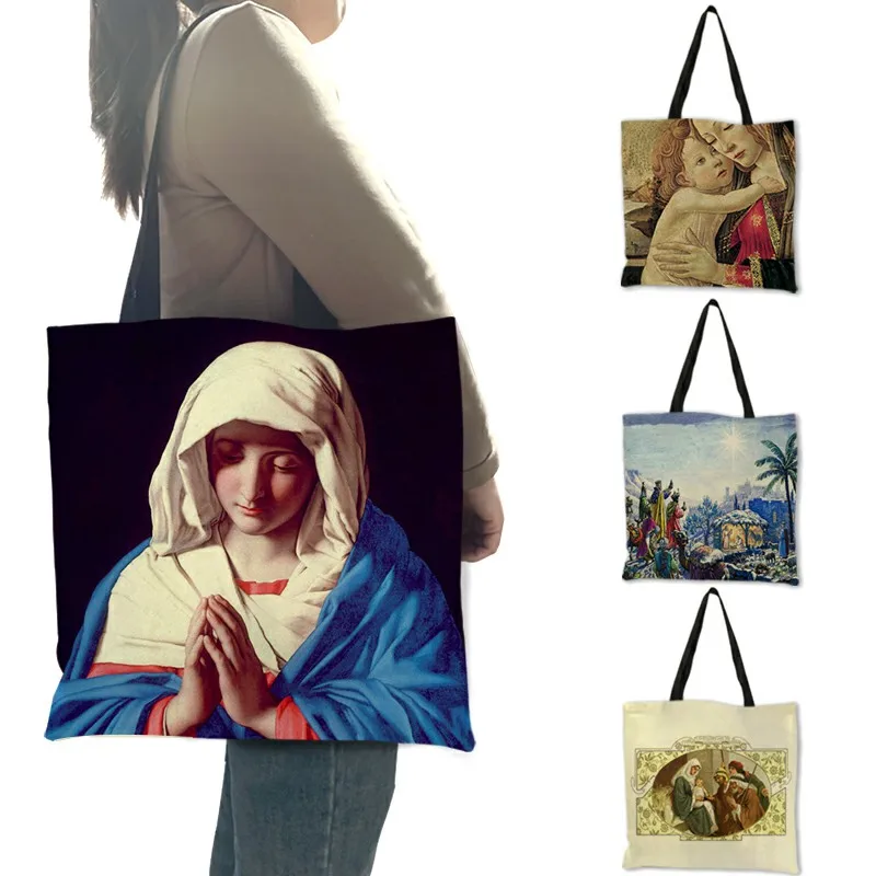 

Virgin Mary Jesus Oil Painting Women Ladies Handbags Large Capacity Shoulder Bags for Shopping Traveling Dailly Use B13229