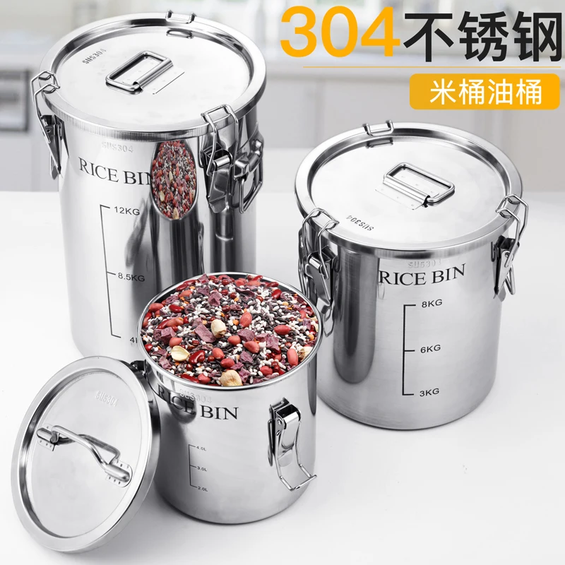 

Thickened 304 stainless steel multi-functional large storage seal pot barrel grain oil orange peel storage tank box sealed cans