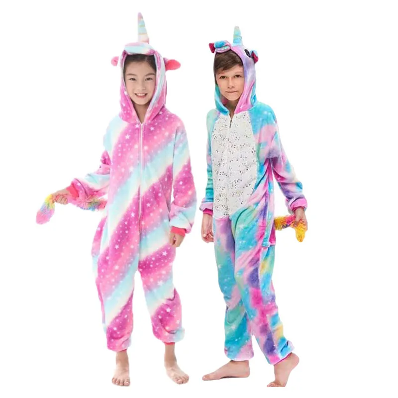 

Children's Unicorn Pajamas Onesie Baby Flannel Cartoon Stitch Pyjamas Kids Hooded Homewear Boys Girls Winter Sleepwear Jumpsuit