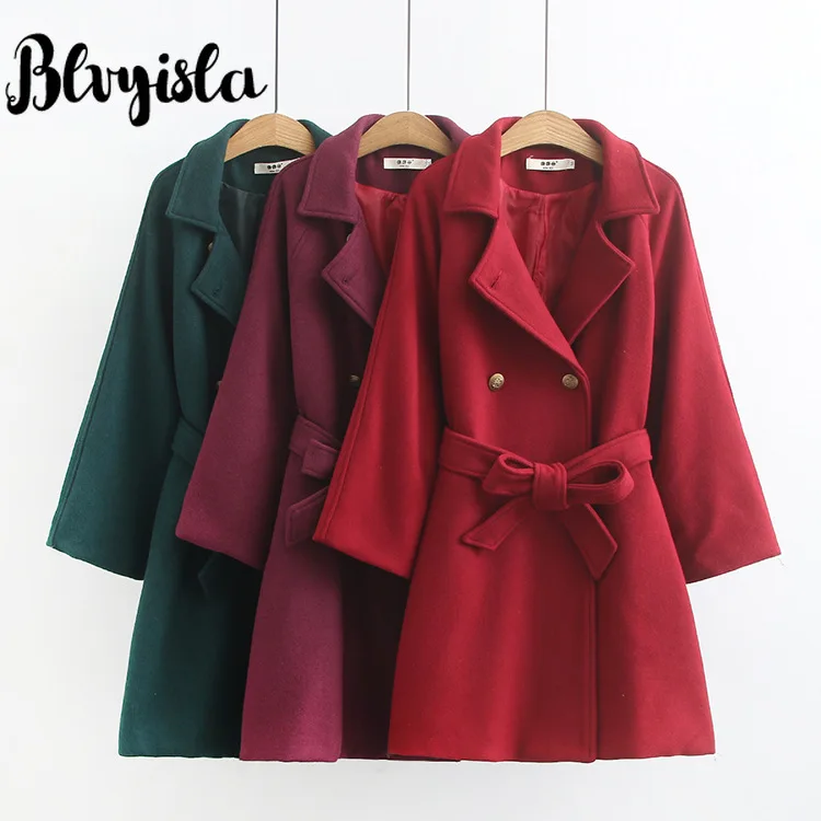 Blvyisla 4XL размера плюс ретро двойная кнопка утолщаются зимние шерстяные пальто женские модные шикарные элегантные куртки с поясом Верхняя одежда Топы