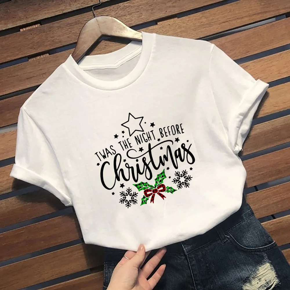 2QIMU Twas the Night Before Christmas футболка Женские Графические Топы короткий рукав хлопок Эстетическая футболка Femme Camiseta Mujer