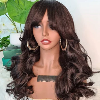 

EverSilky #2 Dark Brown Body Wave Human Hair Wigs for Women with Bangs 180Density Full Lace Human Hair Wigs