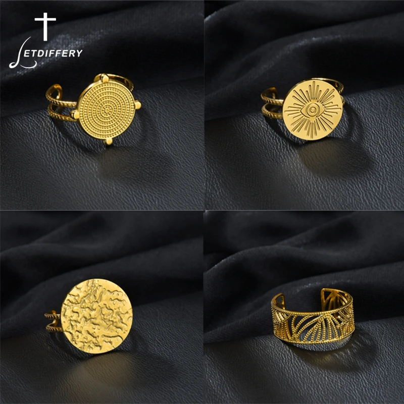 Letdiffery Boho 4 Style Stainless Steel Women Rings Vintage Geometric Open Ring Jewelry