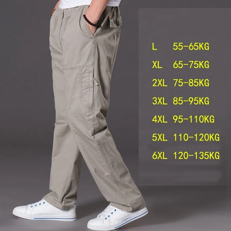 Autumn casual Pants Male Big Size 6XL Multi Pocket Jeans Oversize Pants Overalls Elastic Waist Pants Plus Size Men - Цвет: 2011 grey