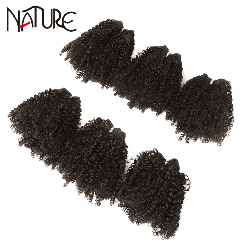 Nature Hair Synthetic Soft Afro Kinky Curly Hair Bundles Weave Ombre Black Blonde Lace With Closure Extension