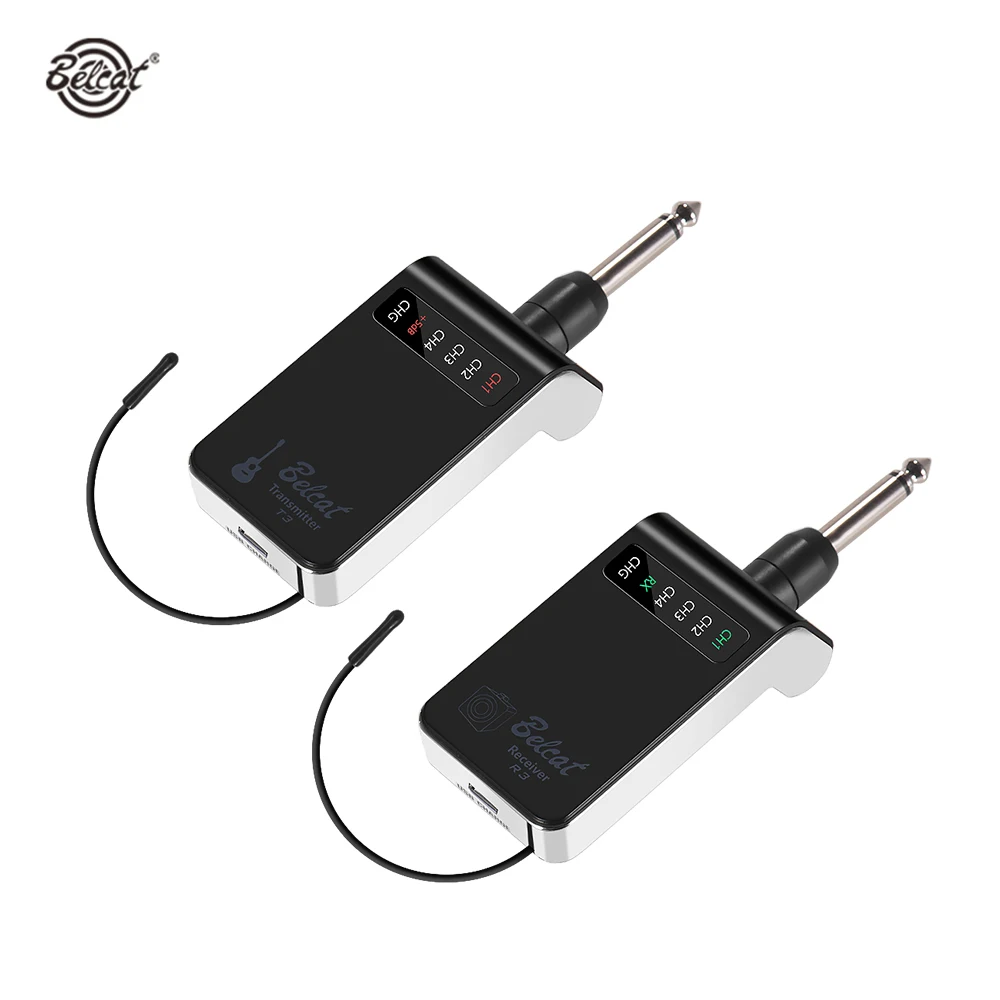 

Belcat T3R3 UHF Rechargeable Guitar Wireless System Bass Audio Transmitter Receiver 4 Channels Max. 100M Transmission Range