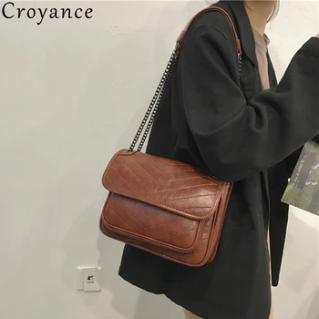 

Croyance Retro Vintage Female Tote Bag 2019 PU Leather Women's Designer Handbag Shoulder Messenger Bag Chain Crossbody
