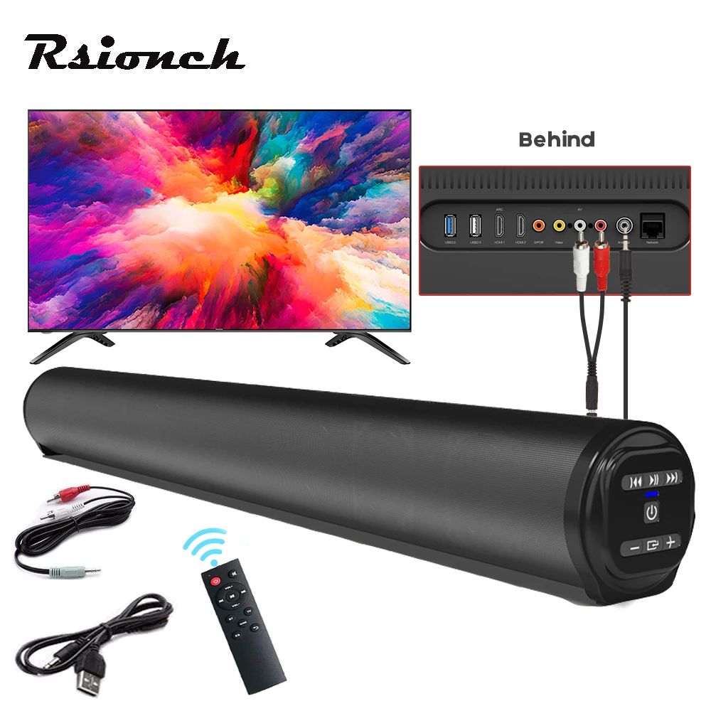 

Rsionch Portable Wireless TV Soundbar Bluetooth Speaker Powerful 3D Music Sound bar Home Theater Column 3.5mm AUX RCA TF for TV