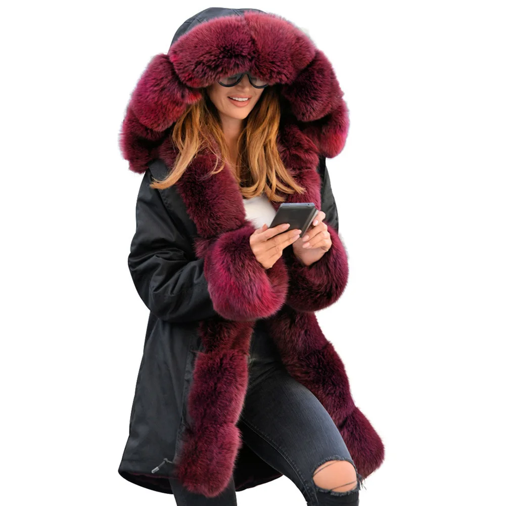 

2019 AliExpress Autumn And Winter Fashion Europe And America New Style Slim Fit Warm Fur Collar Hooded Overcoat