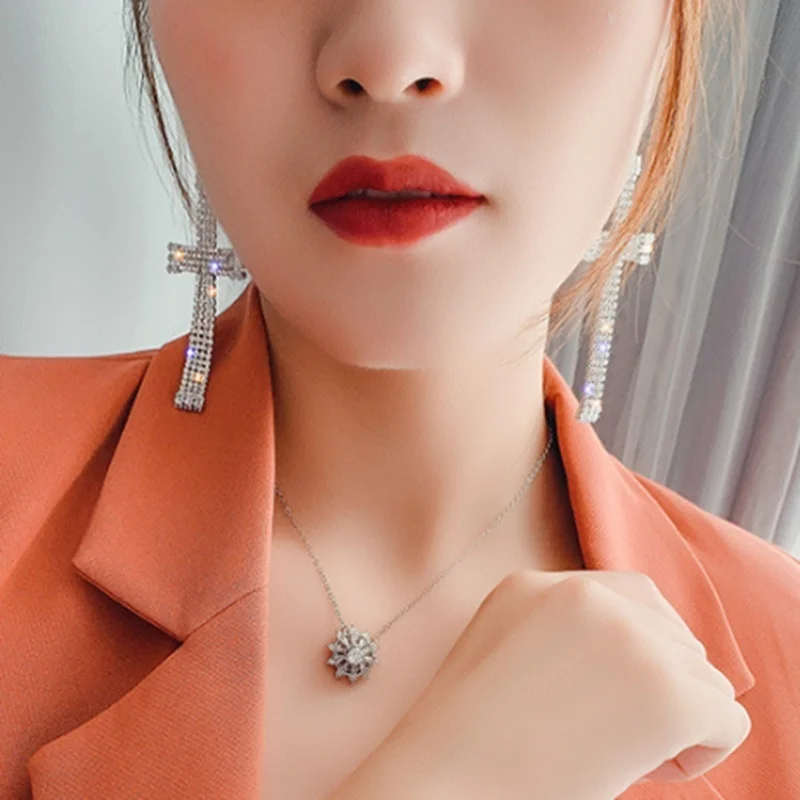 Women Geometric Crystal Drop Earrings Oversized Cross Rhinestone Pendant Earrings Personality Party Jewelry