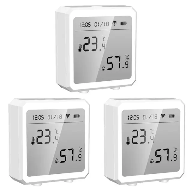 Tuya Smart Life WiFi Temperature & Humidity Sensor Bluetooth-compatible Thermometer With LCD Display For Alexa Google Home 3PCs White