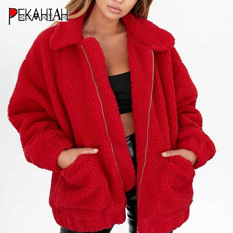 Женские шубы из искусственного меха осень зима плюшевое пальто теплая молния Черная меховая куртка женская плюшевая верхняя одежда плюс размер уличная