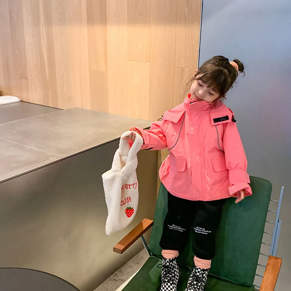 

2021New Girl's Spring And Autumn Children's Clothes Trench Medium Length Zipper Coat Hooded Ski-Wear Tooling Thickening Coat