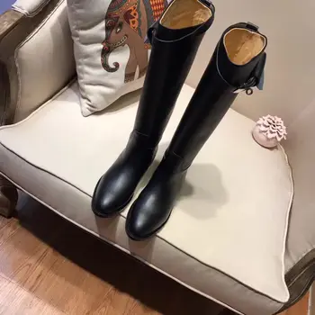 

Boots flat bottom leather high boots 2019 new belt buckle long tube knee boots women's boots small men's boots winter