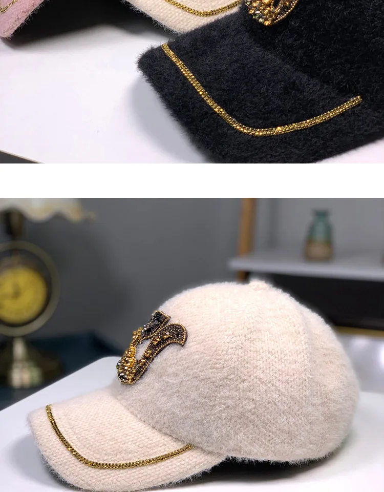 Стразы из кроличьей шерсти, маленькая Лисичка, женская шапка, Корейская Студенческая одноцветная Бейсболка для девочек, осенние и зимние теплые шапки