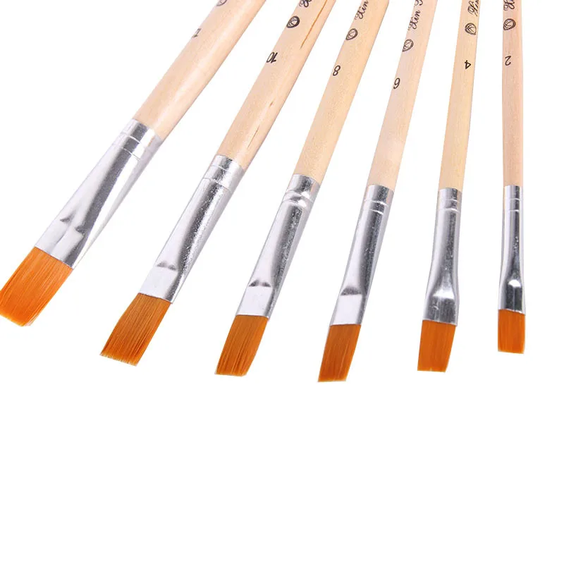 Flat Brush EZONE 6 шт./компл. кисть для масляной живописи масляная акриловая кисть плоская кисть для консилера/круглая щетка/вытяжной канат кисть для консилера/кисточка с наклонной щетиной арт-арта - Цвет: Flat Brush