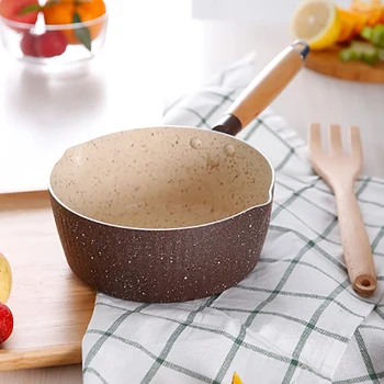 

Household Kitchen Rice Soup Noodles Cooking Pot 18CM Aluminum Alloy Non-stick Pan Baby Food Heating Pot Wooden Handle