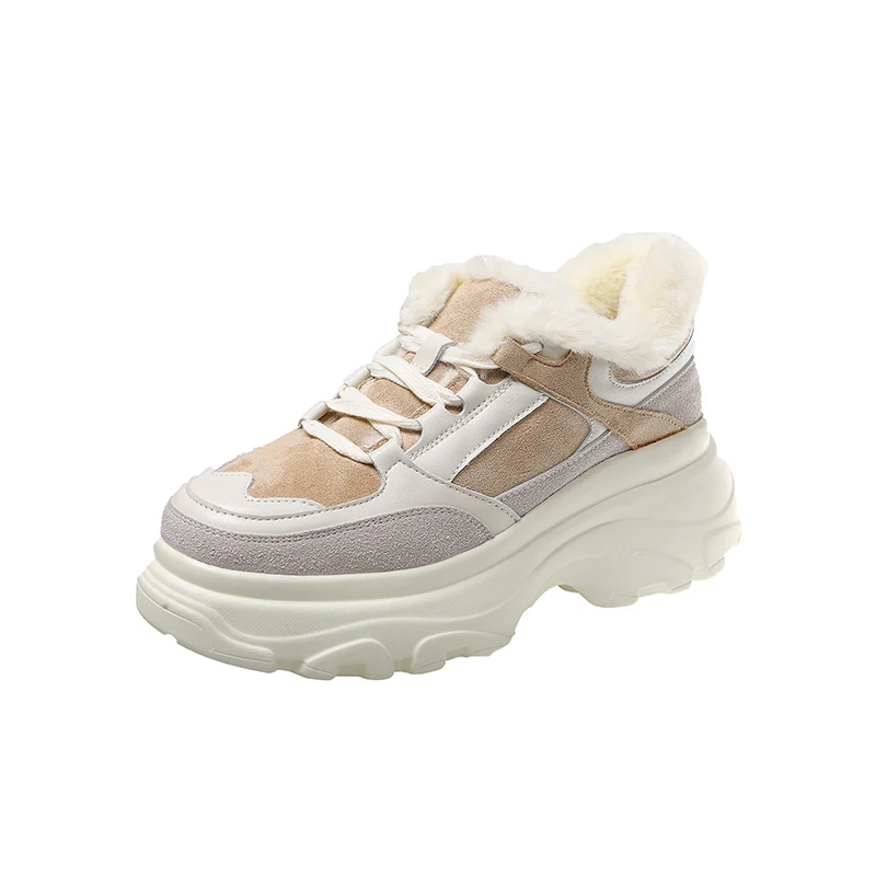 Женские зимние кроссовки; замшевая обувь на платформе для бега; женские плюшевые теплые зимние ботильоны; женская модная прогулочная спортивная обувь - Цвет: Pink
