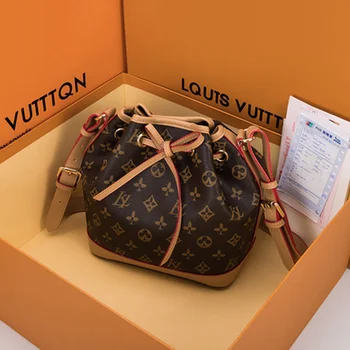 

Fashion Women Genuine Leather Bucket Bag Single Shoulder Bags Casual Female Handbags Printing Women Crossbody Louis Brand Bags