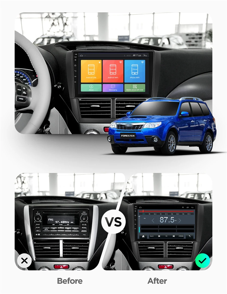 9'' Car Stereo Radio Quad-core RAM 2GB ROM 32GB Android 9.1 GPS WIFI 3G 4G BT DAB Mirror Link OBD For Subaru Forester 2008~2012