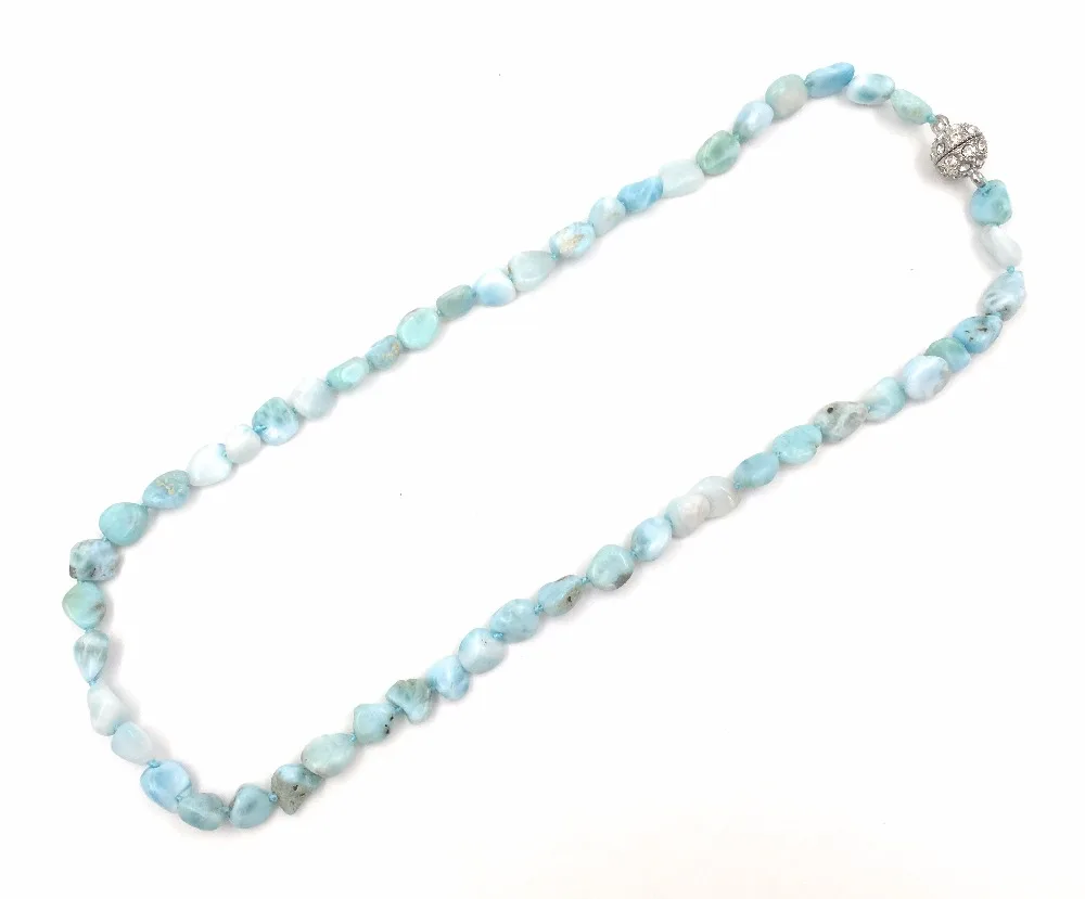 LiiJi Choker Necklace Blue Larimar Necklace Magnet Clasp Approx 5-7mm Beads Necklace Dominica Stone 18inches/45cm-20''