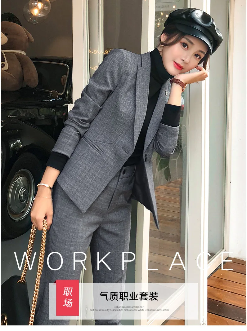 Gray Suit Jacket Women's New Style Autumn And Winter Fashion British Style Suit Two-Piece Set Wear