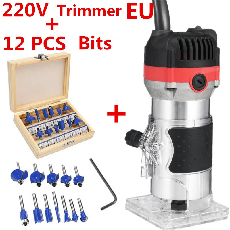 EU BLUE 12 PCS 1200 Вт 35000 об/мин деревообрабатывающий электрический триммер фрезерование древесины гравировальный долбежный обрезной станок ручная машинка для резки дерева маршрутизатор - Цвет: EU BLUE 12 PCS