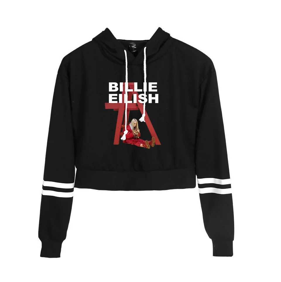 Футболка Billie Eilish, толстовка с капюшоном, укороченный топ, толстовки с длинными рукавами, повседневные толстовки, одежда с капюшоном, пуловер Harajuku, одежда