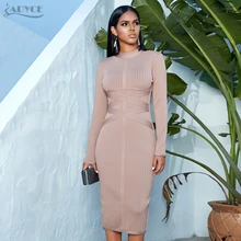 Женское вечернее платье миди ADYCE, бежевое бондажное платье с длинным рукавом, в стиле звезд, для клуба, для зима
