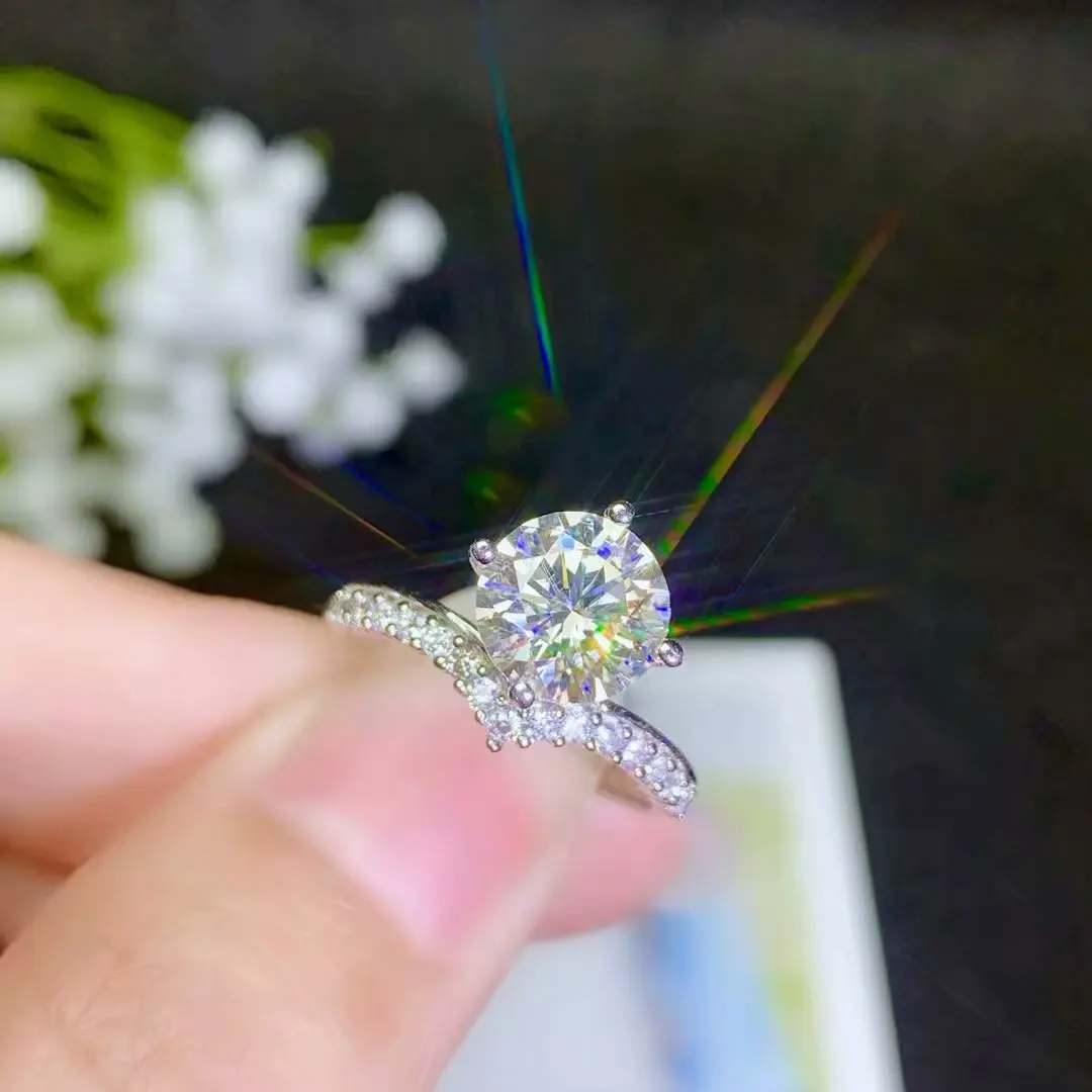 Moissanite новое кольцо, серебро 925 пробы, красивый цвет, сверкающий, 2 карата алмазный подарок