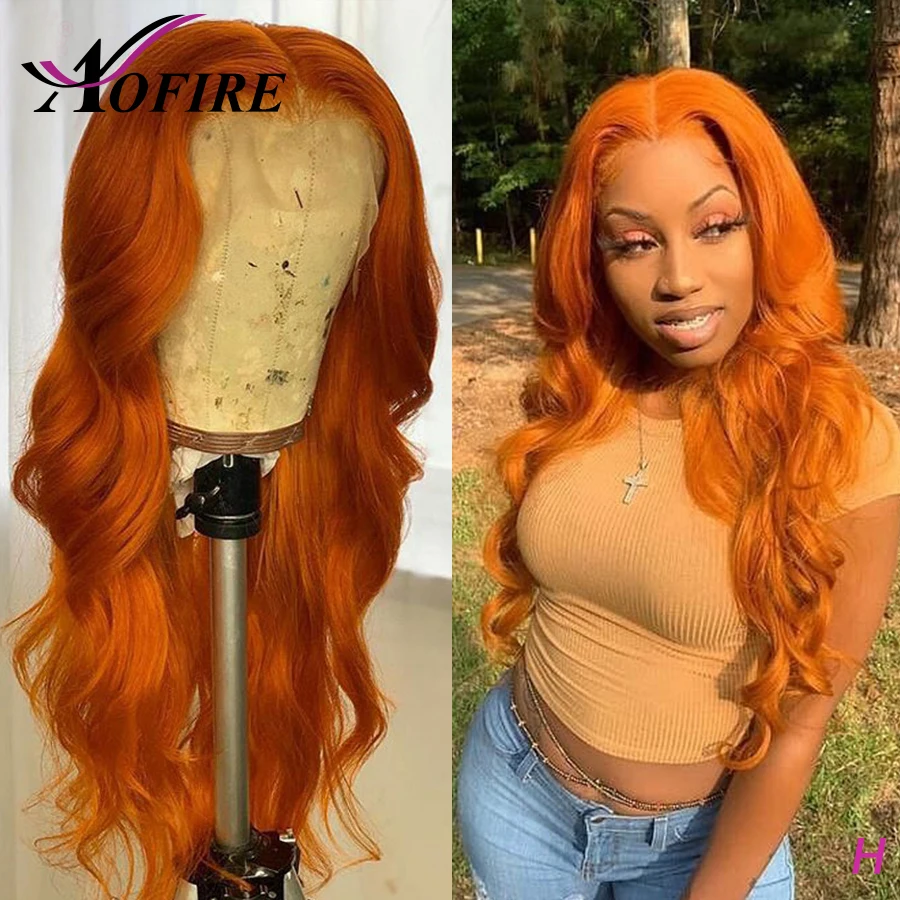 

13x6 Lace Front Human Hair Wigs For Women Body Wave Orange Color Pre Plucked Brazilian Remy Hair With Baby Hair 130 Density