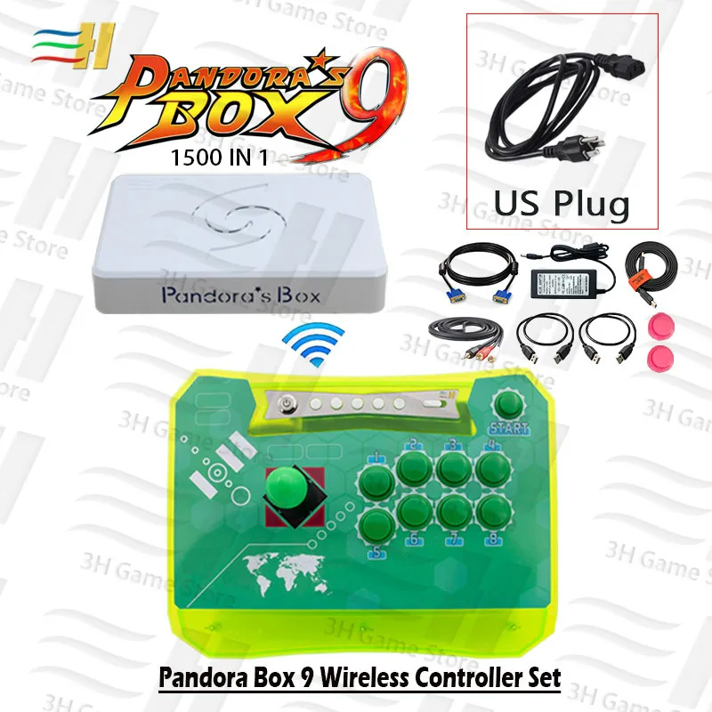 9 green US Pandora Box 9 беспроводной контроллер 1500 В 1 аркадная игра джойстик Кнопка HDMI VGA USB подключение ТВ ПК ps3 plug and play 5S 6s 7 - Цвет: 9 green US